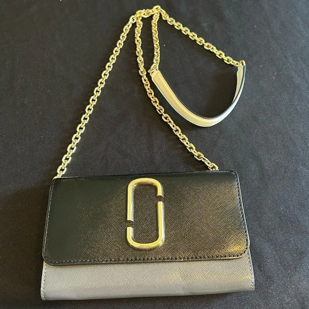 Marc Jacobs Stylish Black & Gray Women's Bag Wallet On Chain for Cards and Phone